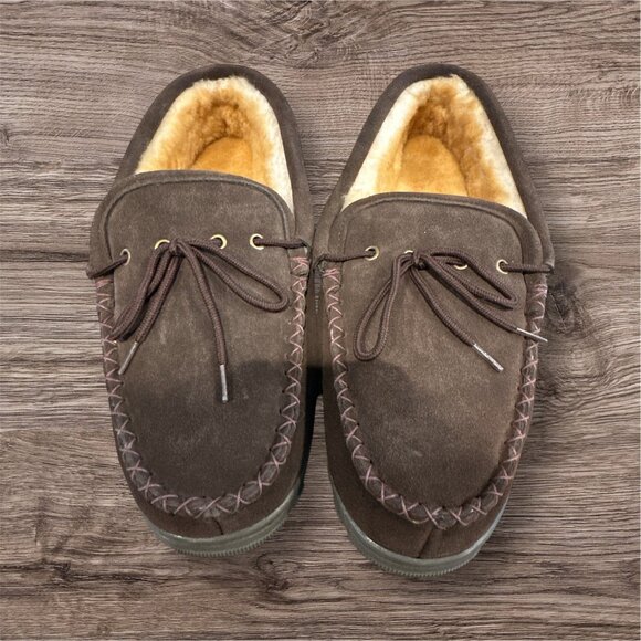 Cloud Nine Sheepskin Lined Slippers Moccasins, Brown/Chestnut, Men's US 14 NEW - Picture 1 of 7